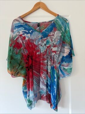 Pure Rapture Sheer Watercolor Floral Dolman Blouse